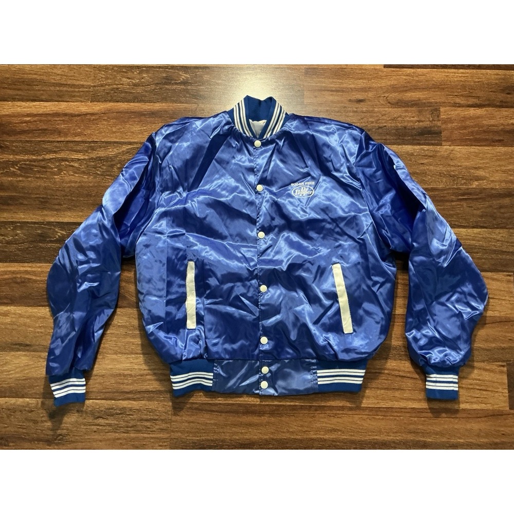 Vtg SUGAR FREE DR. PEPPER Satin White Snap Button Bomber Jacket - Men's XL